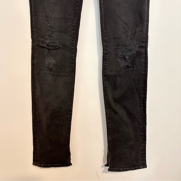 J brand rail break up black distressed skinny jeans split hem - Picture 8 of 12
